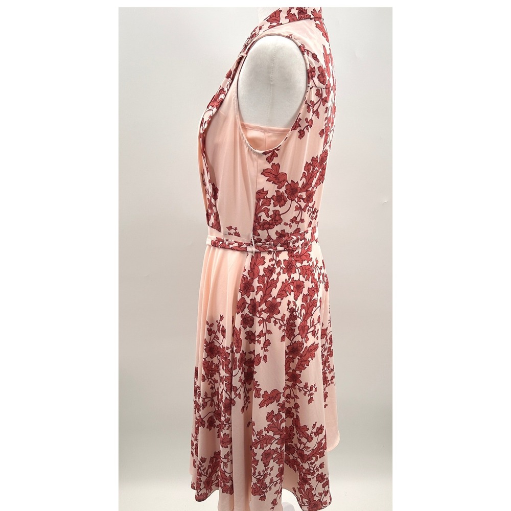 Nanette Lepore Pink Floral Sleeveless Belted Midi Shirtdress Size 6 Burgundy - Picture 3 of 16